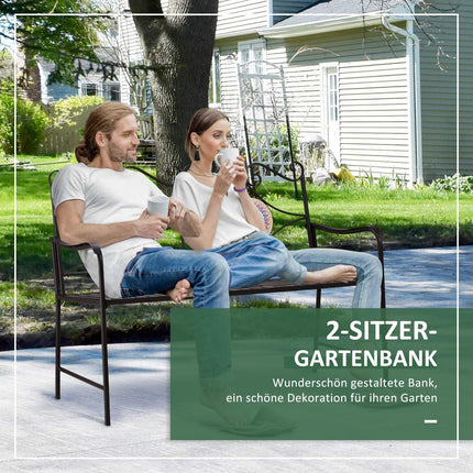 Metall-Gartenbank, 2-Sitzer mit Mosaik-Rückenlehne, braun