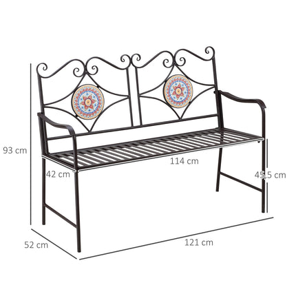 Metall-Gartenbank, 2-Sitzer mit Mosaik-Rückenlehne, braun