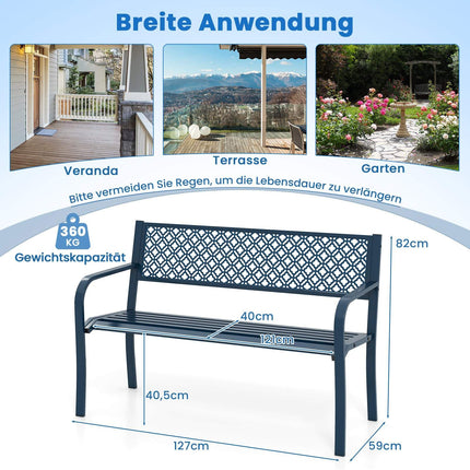 Metall-Gartenbank, wetterfest, für 2-3 Personen, blau