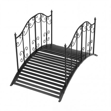 Metallene Gartenbrücke mit Zierelementen und Sicherheitsgeländer