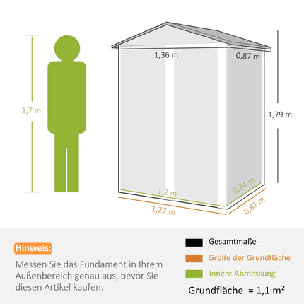 Metallgerätehaus, verzinkter Stahl, Schiebetür, Braun