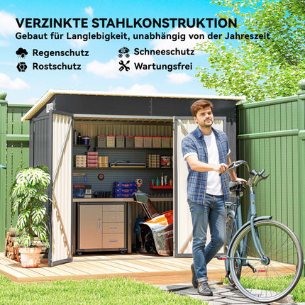 Abri de jardin en métal avec double porte, verrouillable, acier