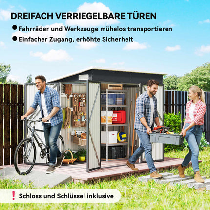 Abri de jardin en métal avec double porte, verrouillable, acier