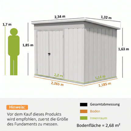 Abri de jardin en métal avec 3 portes verrouillables – 2,68 m²