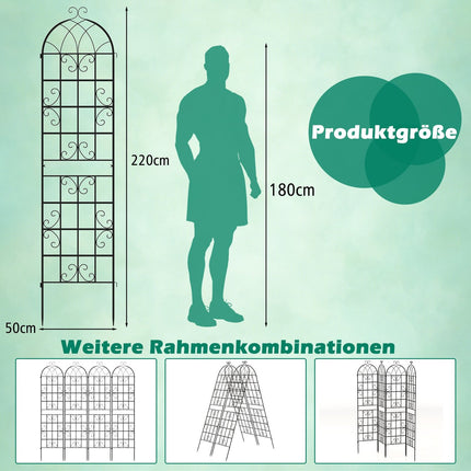 Rankgitter-Set aus Metall, 220x50 cm, rostfrei, schwarz
