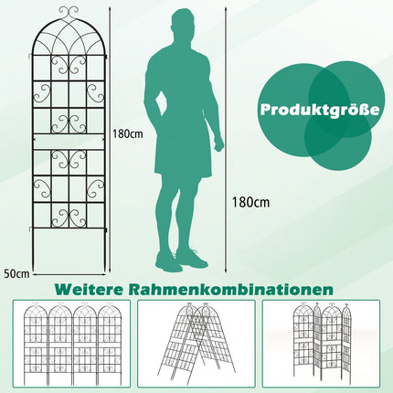 Metall-Gartenspalier-Set, 4er-Pack, 180x50 cm, Schwarz