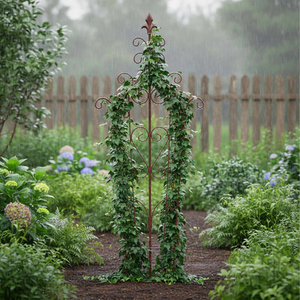 Gartenspalier aus Metall, Vintage-Fleur-de-Lis-Spitzen