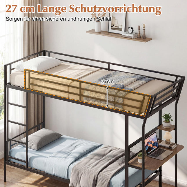 Lit superposé mezzanine en métal avec bureau, barrière de sécurité et échelle
