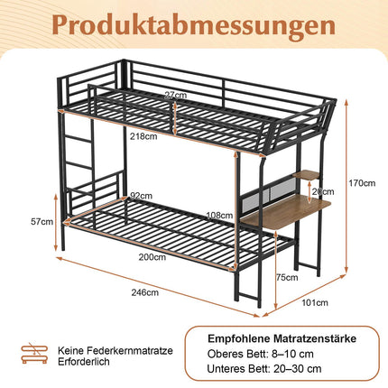 Lit superposé mezzanine en métal avec bureau, barrière de sécurité et échelle