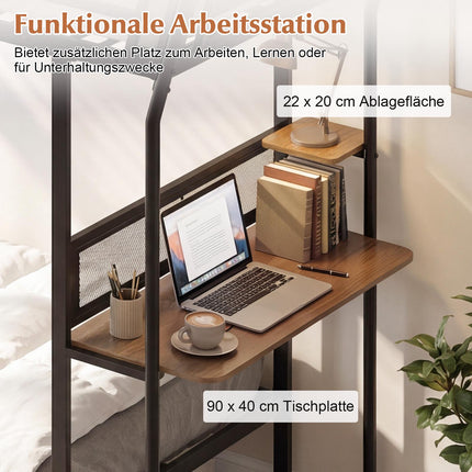Lit superposé mezzanine en métal avec bureau, barrière de sécurité et échelle