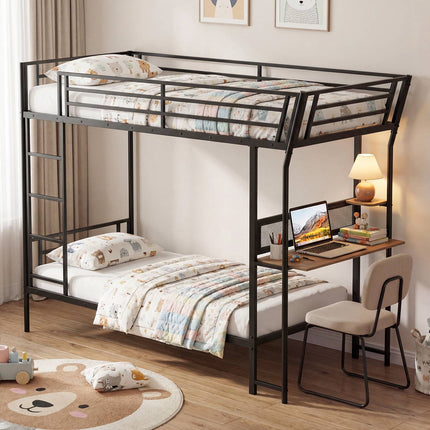 Lit superposé mezzanine en métal avec bureau, barrière de sécurité et échelle