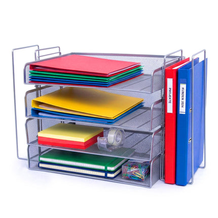 Organiseur de documents en maille métallique, 4 niveaux A4, supports latéraux