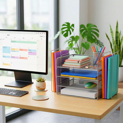 Organiseur de documents en maille métallique, 4 niveaux A4, supports latéraux