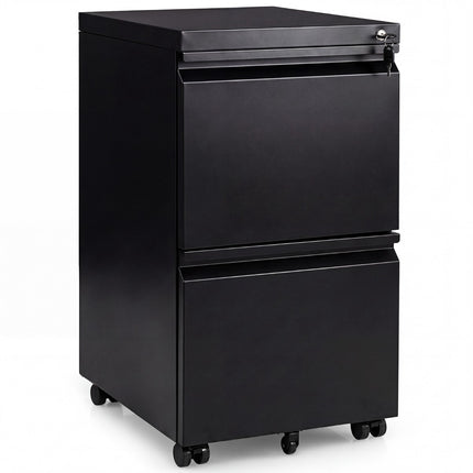 Metall Rollcontainer mit Schloss, 2 Schubladen, Schwarz