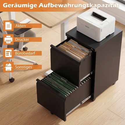 Metall Rollcontainer mit Schloss, 2 Schubladen, Schwarz