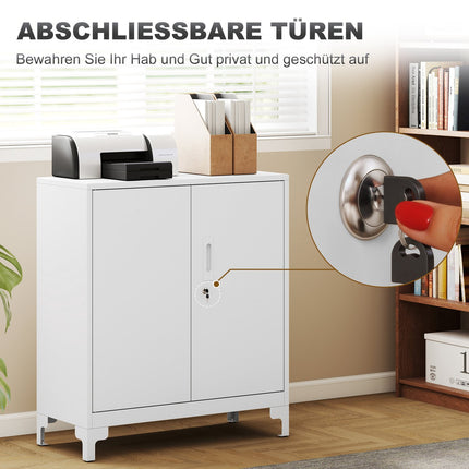 Armoire de bureau en métal, portes verrouillables, 2 niveaux, blanche
