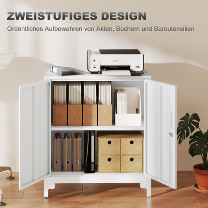 Armoire de bureau en métal, portes verrouillables, 2 niveaux, blanche
