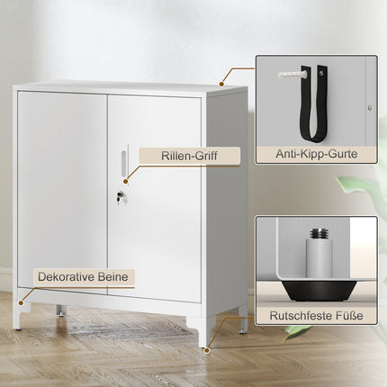 Armoire de bureau en métal, portes verrouillables, 2 niveaux, blanche
