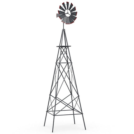 Moulin à vent en métal avec 4 pieds de support, résistant aux intempéries, pour jardin et cour, 67x67x253 cm, gris