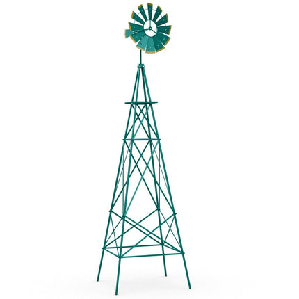 Moulin à vent en métal avec 4 pieds de support, résistant aux intempéries, pour jardin, cour, 67 x 67 x 253 cm, vert