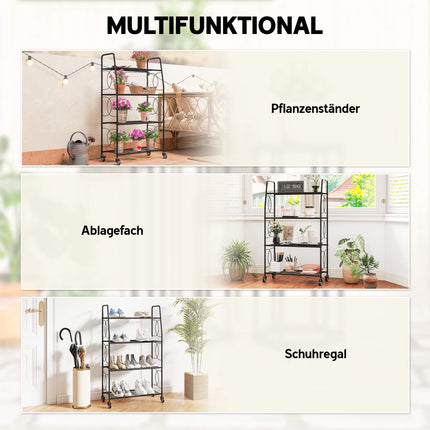 Support à plantes en métal, 4 niveaux avec roulettes verrouillables