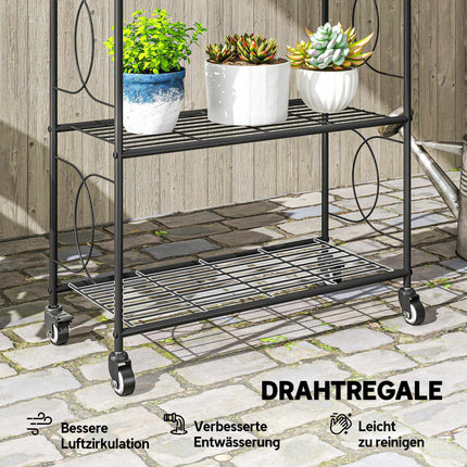 Support à plantes en métal, 4 niveaux avec roulettes verrouillables