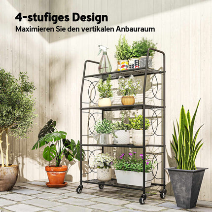 Support à plantes en métal, 4 niveaux avec roulettes verrouillables