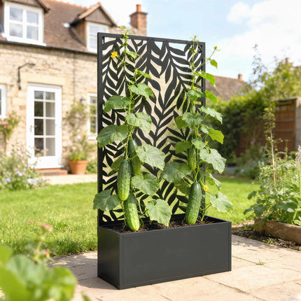 Jardinière en métal avec treillis, capacité 20 L, noire