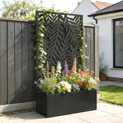 Jardinière en métal avec treillis, capacité 20 L, noire
