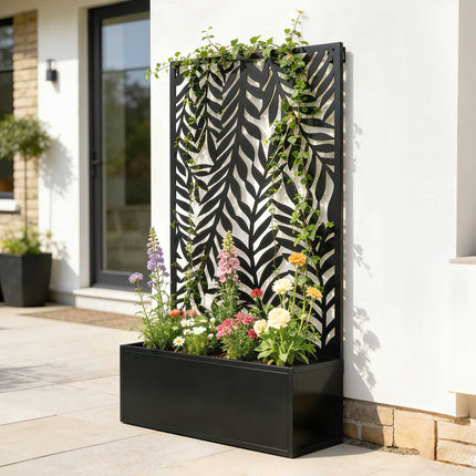 Jardinière en métal avec treillis, capacité 20 L, noire