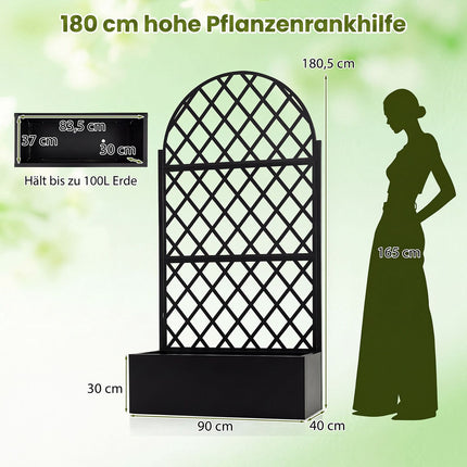 Pflanzkasten aus Metall mit Spalier, Schwarz, 90 x 40 x 180 cm
