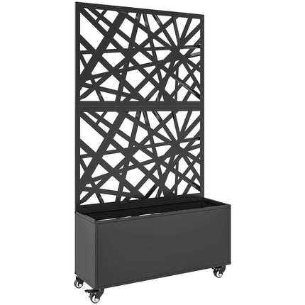 Jardinière en métal avec treillis et roulettes, 90 x 30 x 160 cm