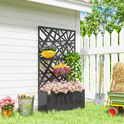 Jardinière en métal avec treillis et roulettes, 90 x 30 x 160 cm