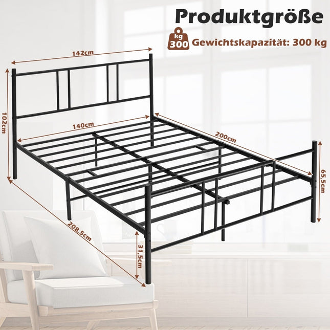 Metal Platform Bed Frame, 200x140 cm, Black, Storage Space
