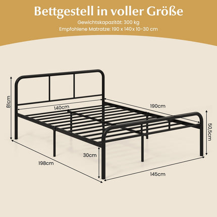 Metall-Plattformbettgestell mit Kopf- und Fußteil, 140x190 cm