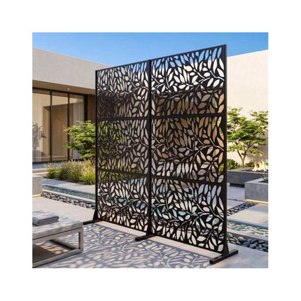 Metal Privacy Screen 183 cm with Louvered Fence Panel, Rustproof, Black