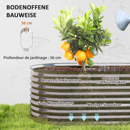 Potager surélevé en métal, fond ouvert, 160 x 80 x 56 cm, gris