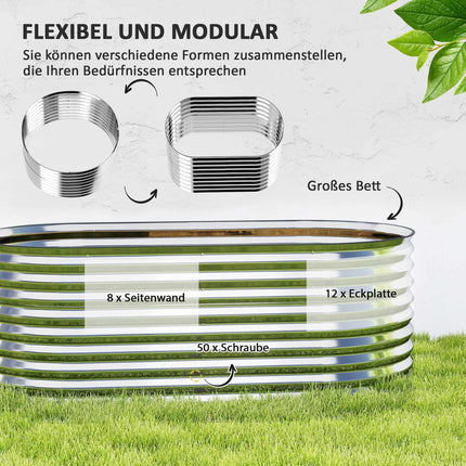Potager surélevé en métal, fond ouvert, 160 x 80 x 56 cm, gris