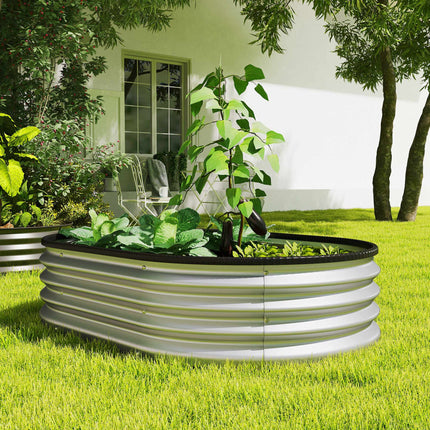 Metall-Hochbeet-Set, 135x90x30 cm, Oval, 2er-Pack