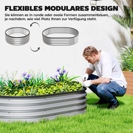 Metall-Hochbeet-Set, 135x90x30 cm, Oval, 2er-Pack