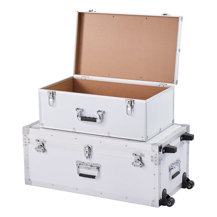 Metal Storage Trunk Set Of 2, Locking, Caster Base
