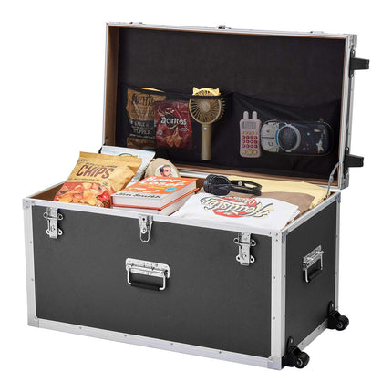 Metal Storage Trunks Set of 2, Locking, Casters, Black