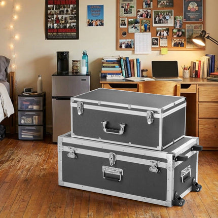 Metal Storage Trunks Set of 2 With Locks and Casters