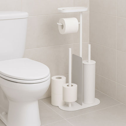 Porte-papier toilette en métal avec brosse et étagère