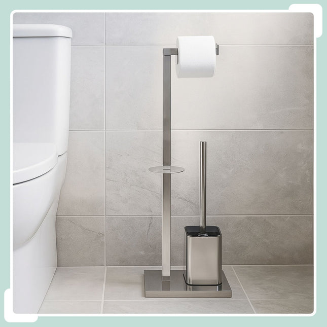 Porte-rouleau de papier toilette en métal avec brosse et rangement