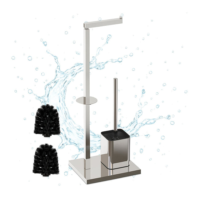 Porte-rouleau de papier toilette en métal avec brosse et rangement