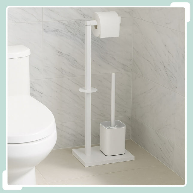 Porte-rouleau de papier toilette en métal avec brosse et rangement