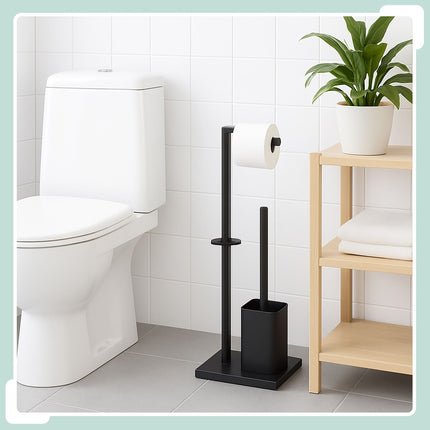 Toilettenpapierhalter aus Metall mit Bürste und Ablage