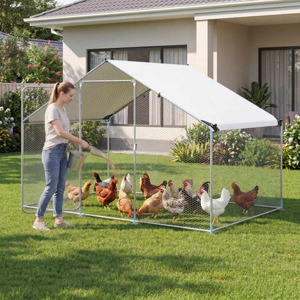 Poulailler métallique de plain-pied, 300 x 203 x 202 cm, toit en polyéthylène