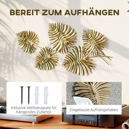 Metall-Wanddekorationsset, Goldblatt-Design